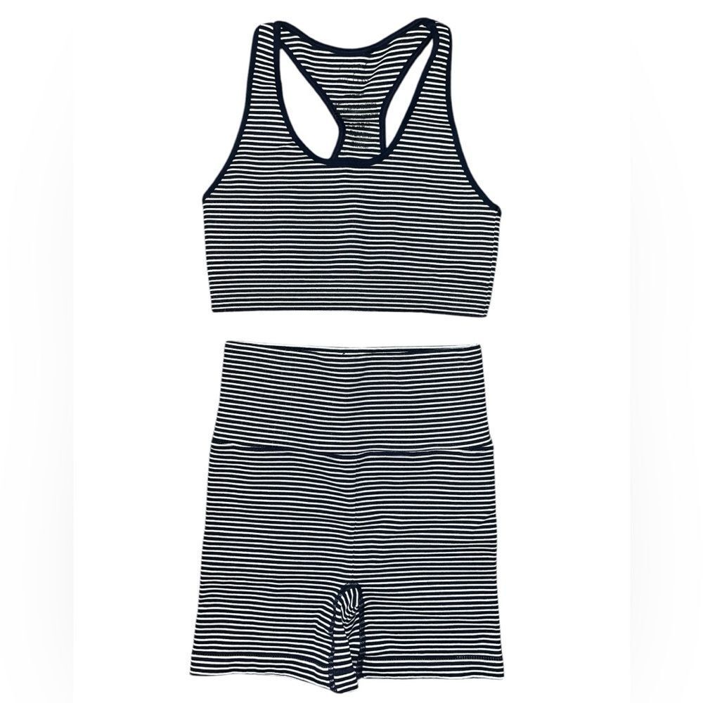 Free People Striped 2 Piece Sports Bra & Shorts Set